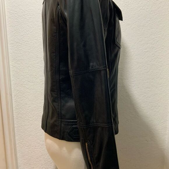 MICHAEL Michael Kors Leather Moto Jacket Front Zip Leather Jacket - Picture 9 of 15